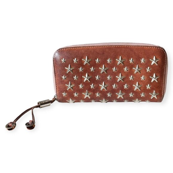 Jimmy Choo Star Stud Brown Leather Zip Wallet | Box & Dustbag - Picture 2 of 7